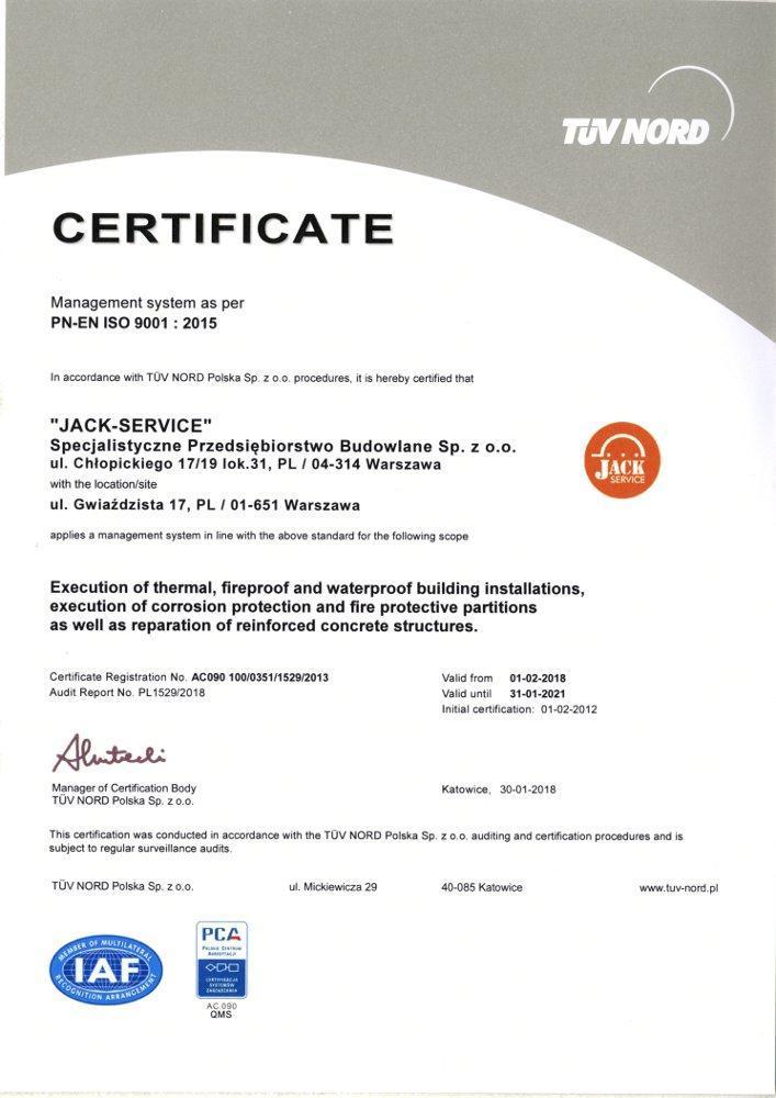 Certyfikat ISO (wer. angielska)