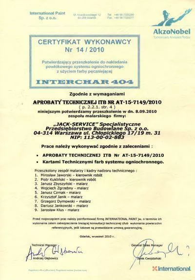 Certyfikat Interchar