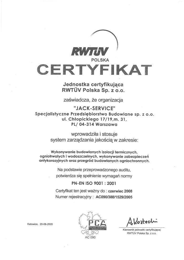 Certyfikat RWTUV