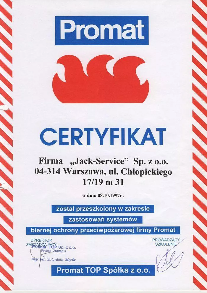 Certyfikat- Promat