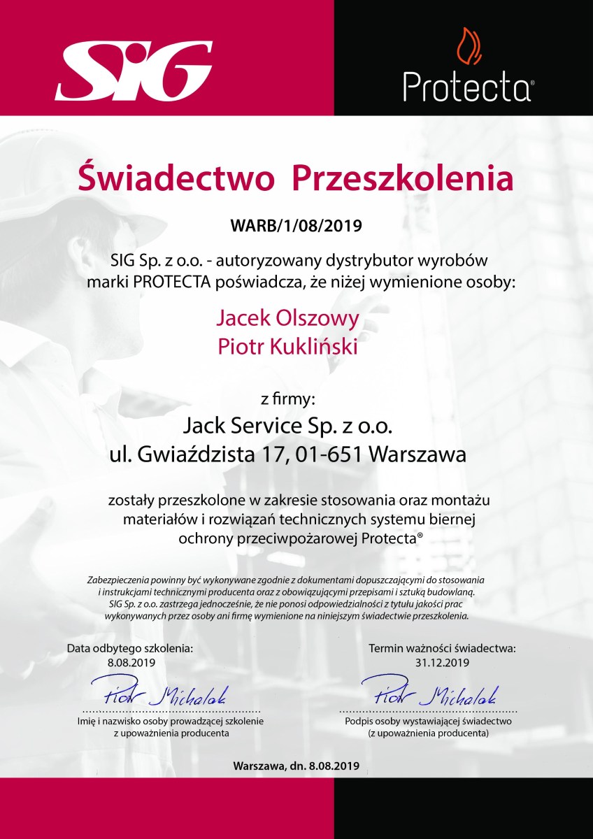 Training certificate (WARB/1/08/2019)